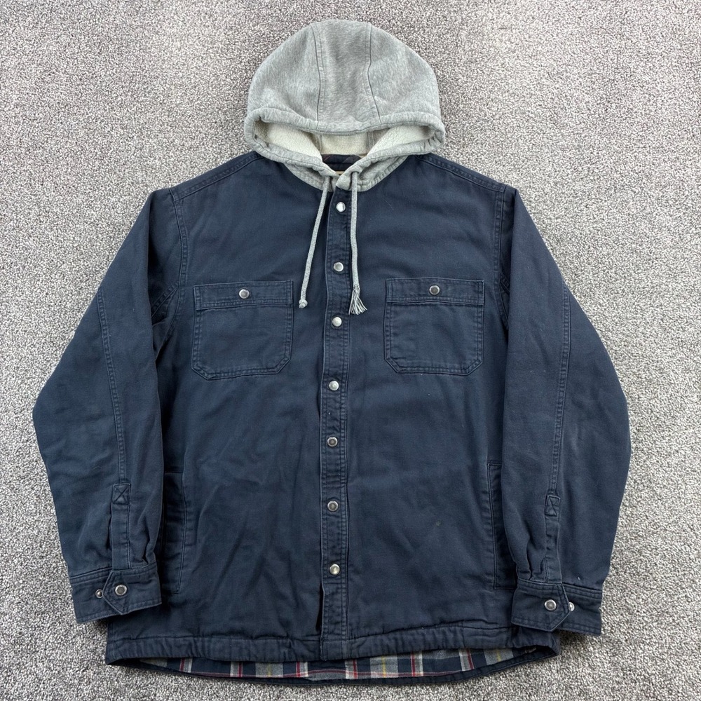 Duluth Trading Flannel Lined Hoodie Limber Jacket Mens XL Tall‎ Fire Hose Canvas